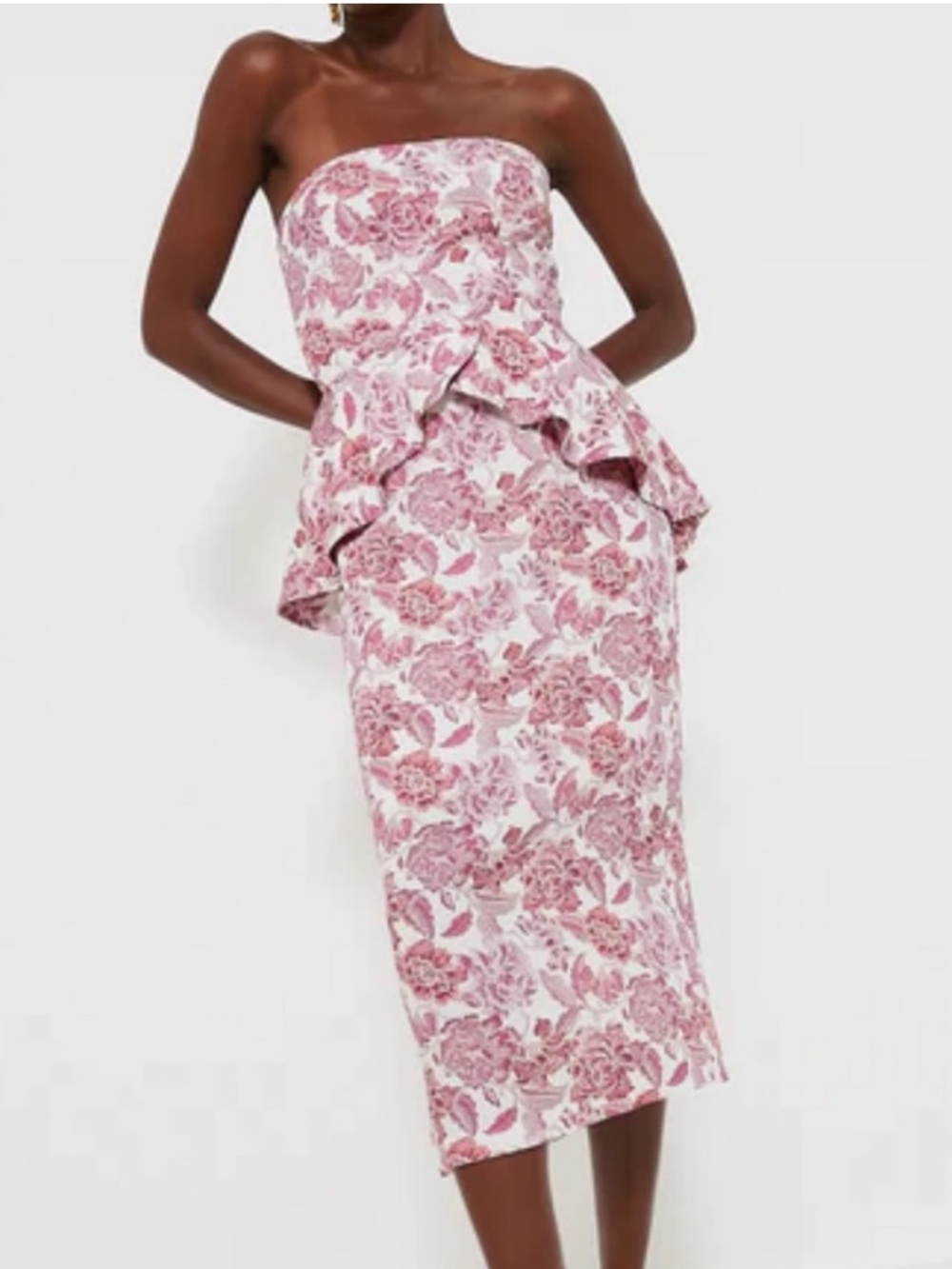 Hyacinth House Rosewood Floral Roxanne Midi Strapless Dress size xs